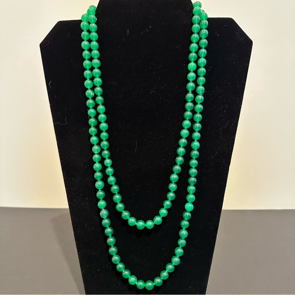 Green Jade Bead necklace 48 inches